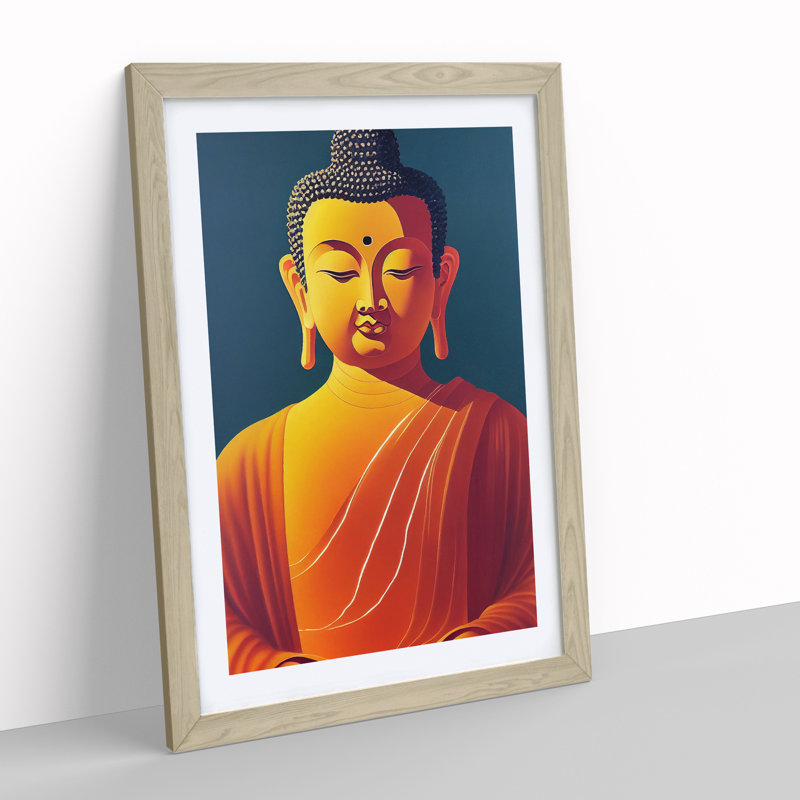 Glorious Buddha - Single Picture Frame Print, 34cm H x 25cm W x 2cm D, Oak