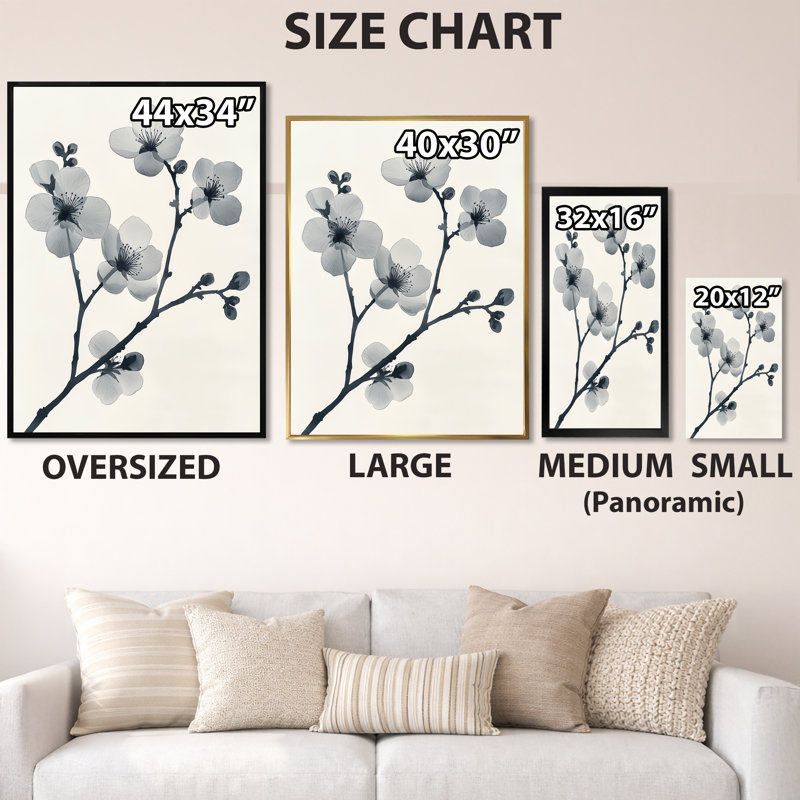 Branche grise murmurante - Tableau sur toile en forme de fleur de cerisier, H 32 po x l 16 po, Toile tendue
