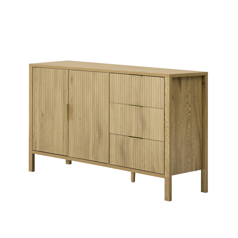Buffet contemporain à motif de vagues avec 3 tiroirs, beaucoup de rangement, crochets et pieds centraux robustes - Buffet pour le couloir et le salon