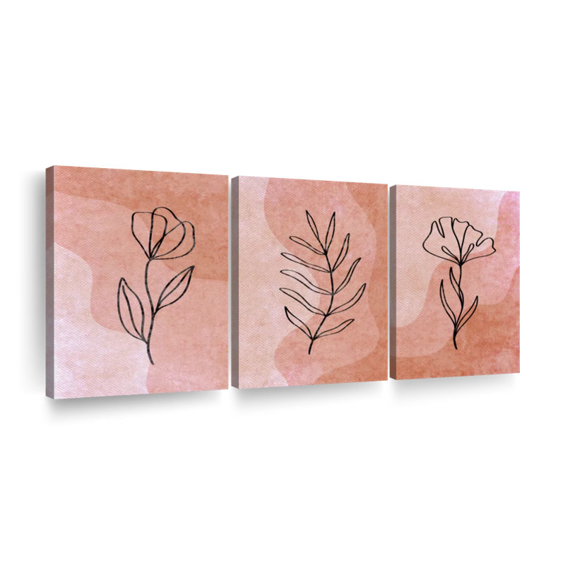 " Minimalist Flowers " 3 - Pieces, 12" H x 26" W x 1" D