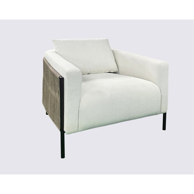Fauteuil d'appoint extérieur en corde avec coussins haute densité, enveloppé, ressorts à arc, durabilité accrue, revêtement blanc crème, 38 po P, 40 W, 30 H, 71 lb