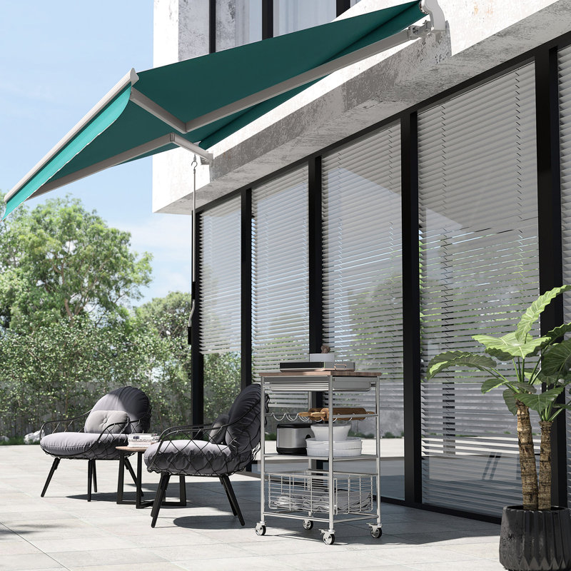 & Water- Patio Awning - 13' X 8', , With Manual Crank Handle Retractable Deck 8' Protected, Op
