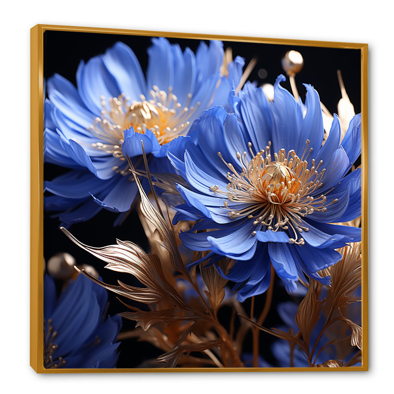 «Cornflowers Blue Tones Expression II», reproduction sur toile, H 24 po x l 24 po x P 1 po, Cadre flottant doré
