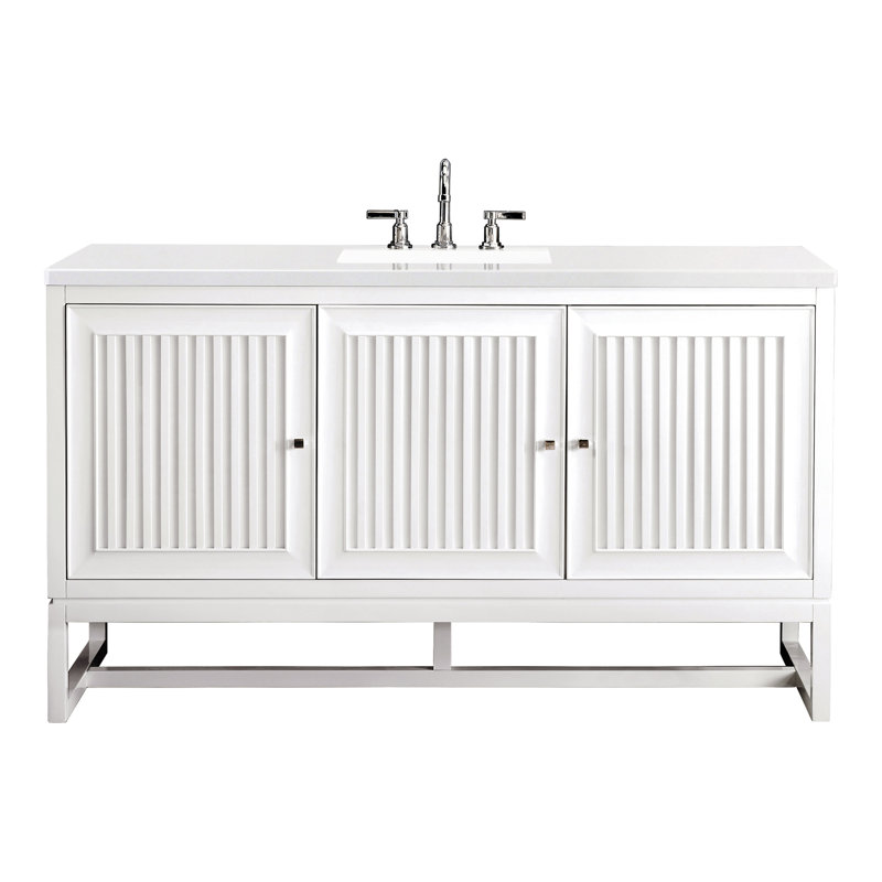 Athens 60'' W Single Vanity, Glossy White, White Zeus, 8" Widespread