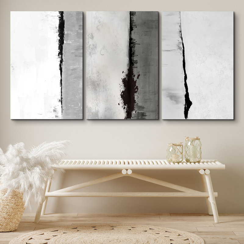 "Minimal Landscape Pastel" noir et blanc, gris, images neutres, impression sur toile, 3 pièces, H 24 po x l 48 po x P 1,5 po