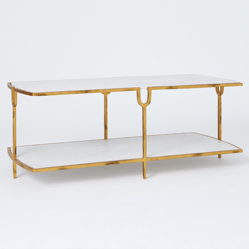White Marble Rectangular Coffee Table with Gold Iron Base
