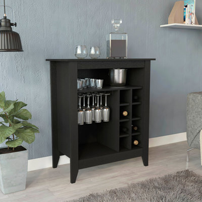 Bar, 1 tablette ouverte, 6 porte-bouteilles encastrés, 1 tiroir