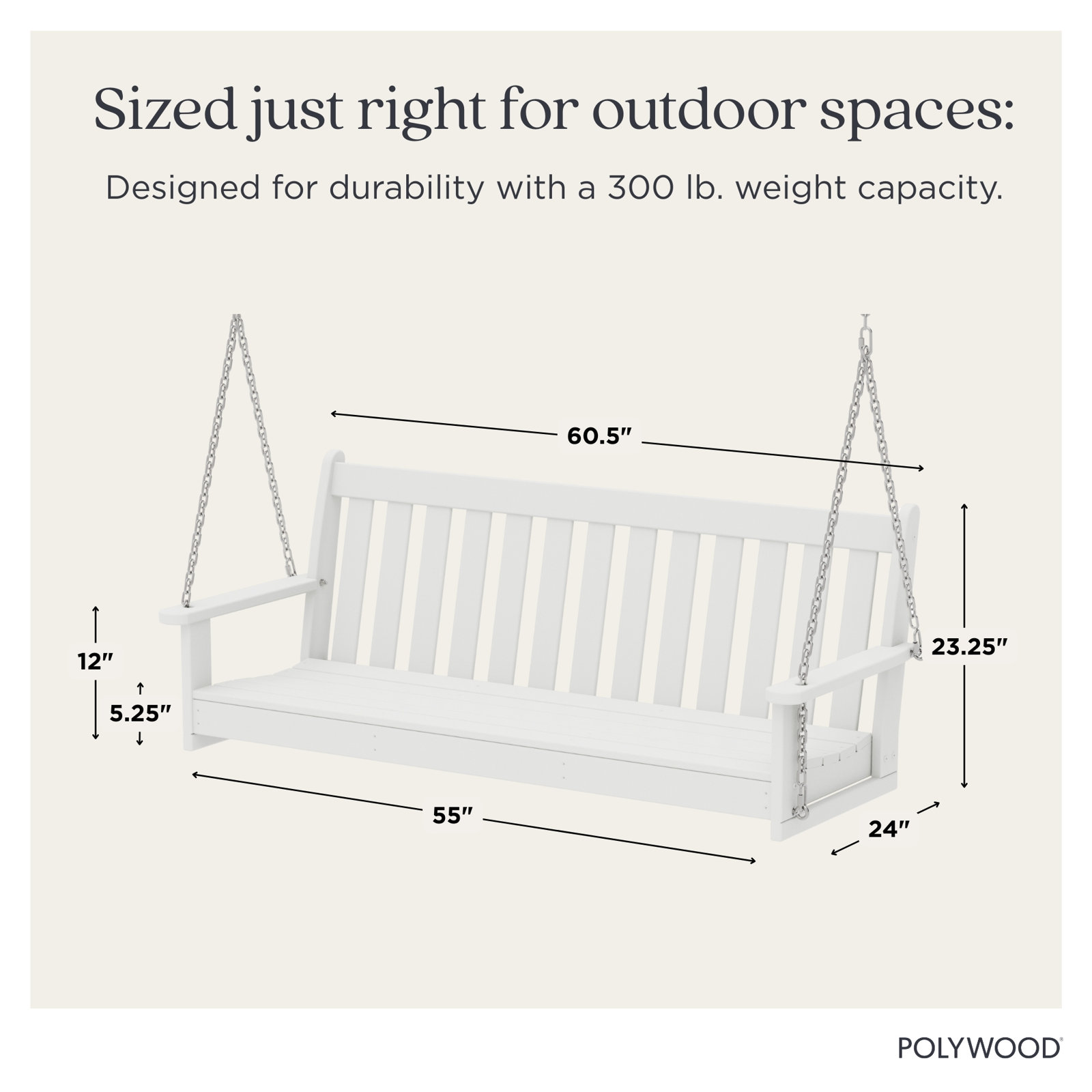 POLYWOOD® Vineyard Porch Swing, White