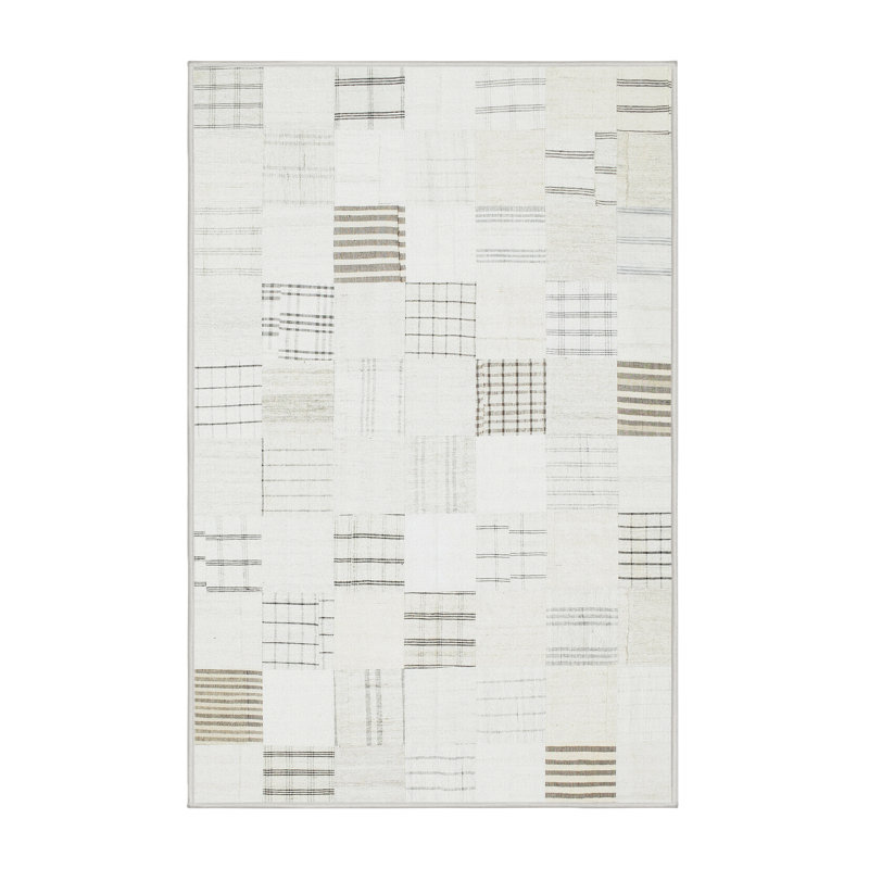 Tapis abstrait crème / gris, Rectangle 7 pi x 10 pi