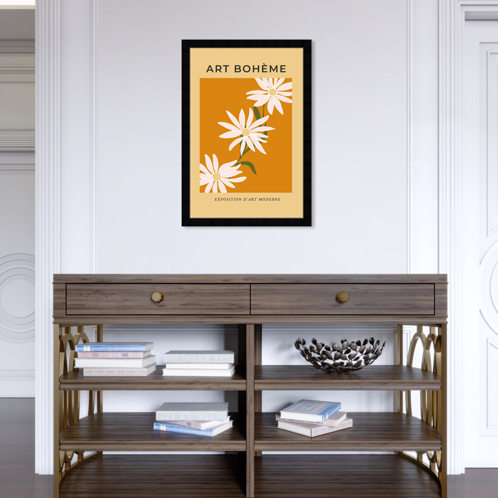 French "White Daisy" Print by Oliver Gal, 26" H x 18" W, Black Framed Paper