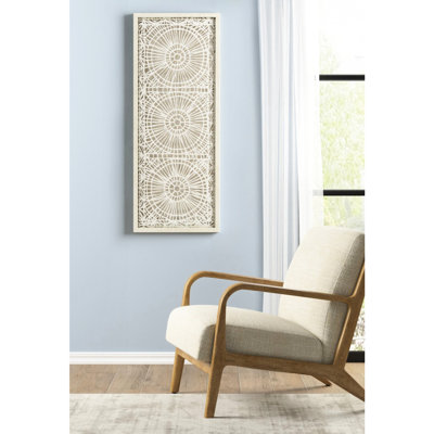 Framed Medallion Rice Paper Wall Decoration - Ink+Ivy Style Natural Wood Easy To Mount Ornament Design Install