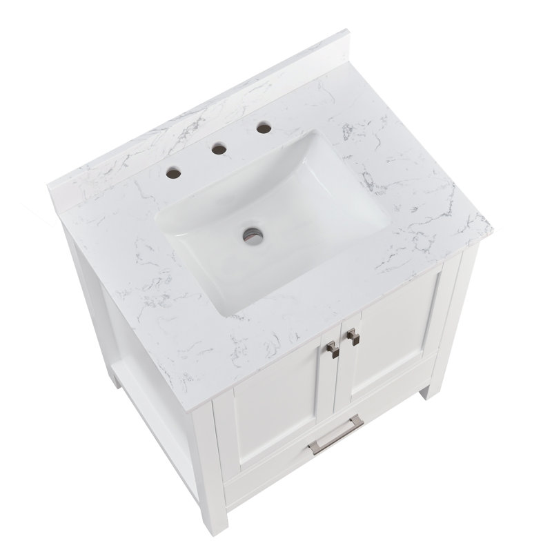 Render 30 In. W X 22 In. D Single Bathroom Vanity With Engineered Top, White, Silver