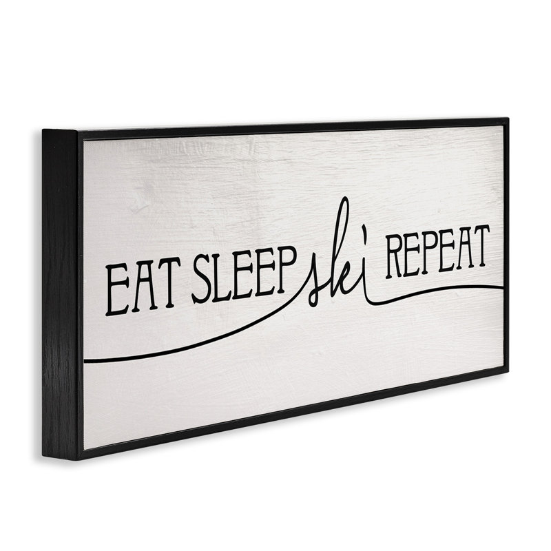 Art mural sur toile tendue Eat Sleep Ski, H 13 po x l 30 po, Giclée encadrée noir minuit
