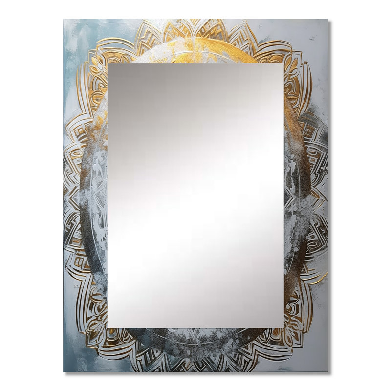 Blanc et or Mandala VII - grand miroir Mandala Boho, miroir mural décoratif traditionnel, impression d'art en métal