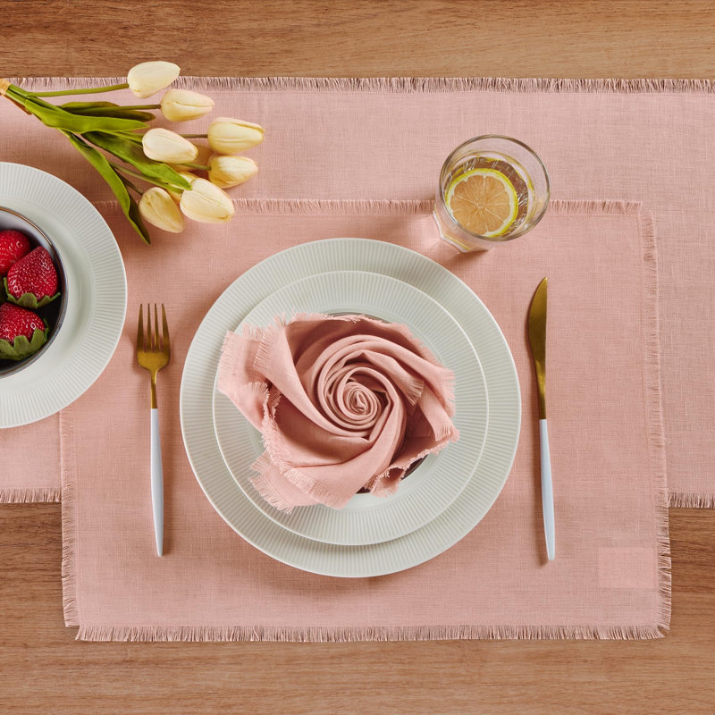 Fringe - 100% Pure Linen Dinner Napkins, Misty Pink