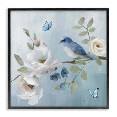 Giclée encadrée de fleurs bleu pastel, design par Nan