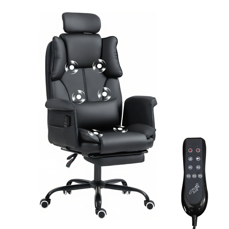 Fauteuil de bureau massant et inclinable à massage pour soulager les maux de dos à 155 ° - noir, Noir