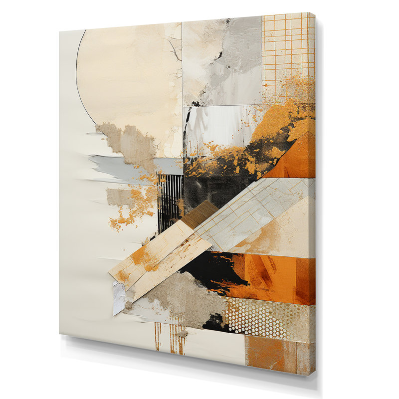 «Yellow Radiant Sunset Dream 2 - Collages abstraits», art mural, Toile tendue, 32" H x 16" W