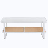 Modern Minimalist Double Layered Coffee Table. Glass Tabletop, Imitation Rattan  Edge Table. Rectangular Table Suitable For Living Room, Dining Room, And Bedroom