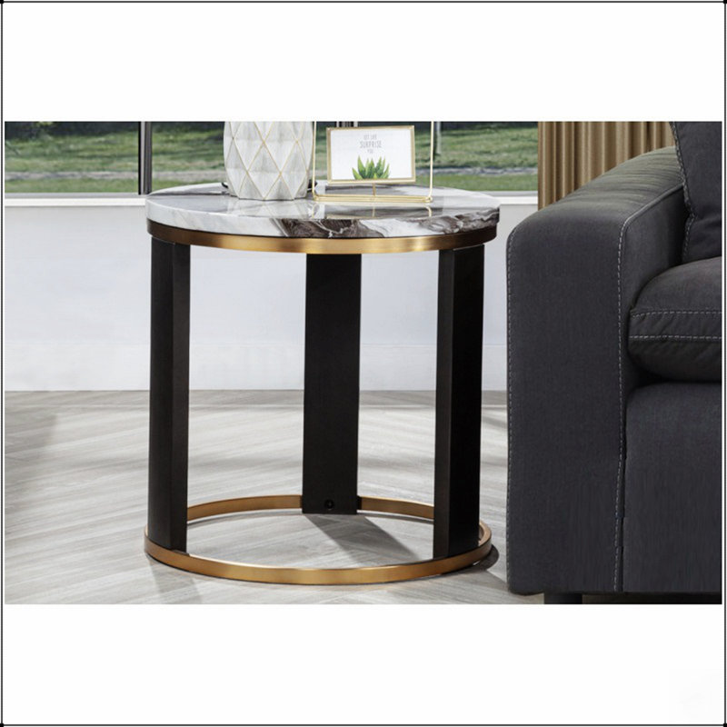Table d'appoint ronde en faux marbre avec base en métal pour canapé décoratif et décoration