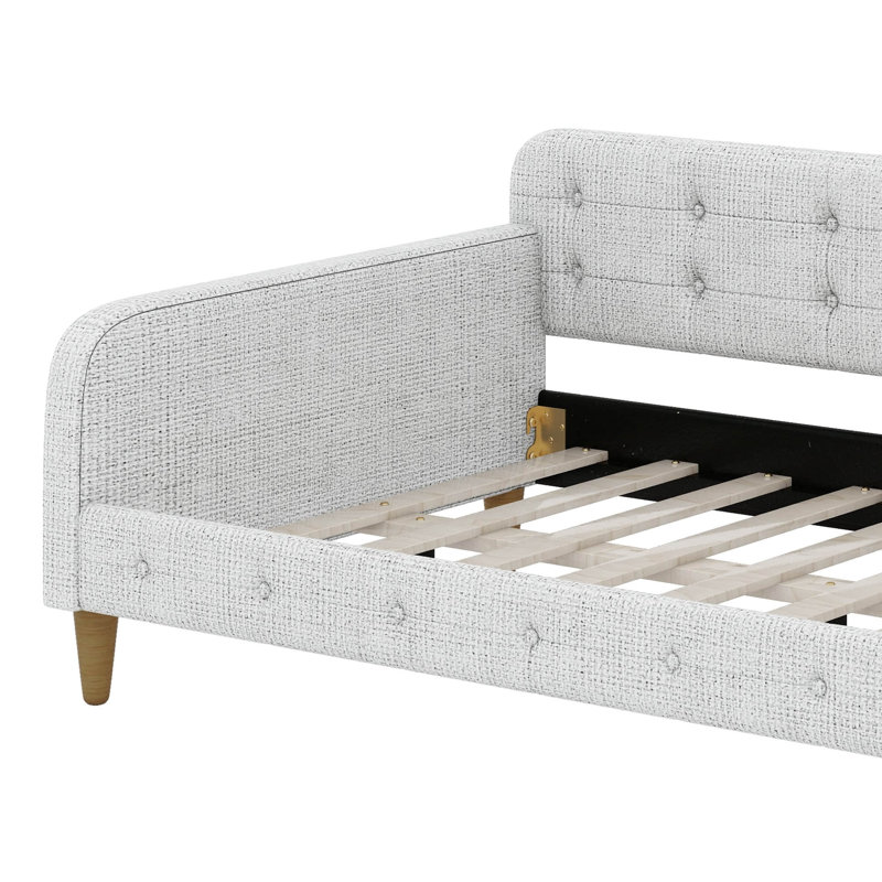 Lit de jour rembourré en tissu et soutenu par des pieds, Beige, Simple