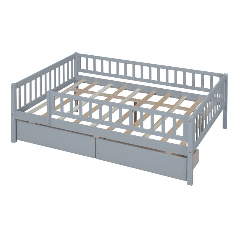 Daybed Wood Bed With Two Drawers, Gray, Full
