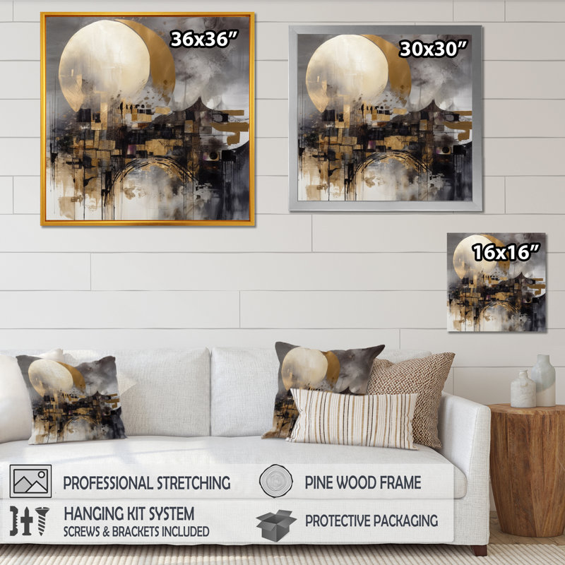 «Otman Exploration The Evolving Golden Moon I», reproduction d'art sur toile, Cadre photo noir, H 30 po x l 30 po x P 1 po