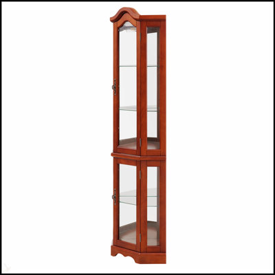 Corner Curio Cabinet With Lights, Adjustable Tempered Glass Shelves, And Mirrored Back For Elegant Display