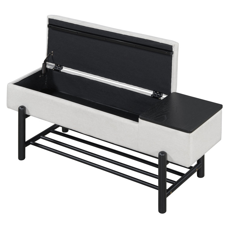 Banc de rangement rembourré avec tablette inférieure, Noir