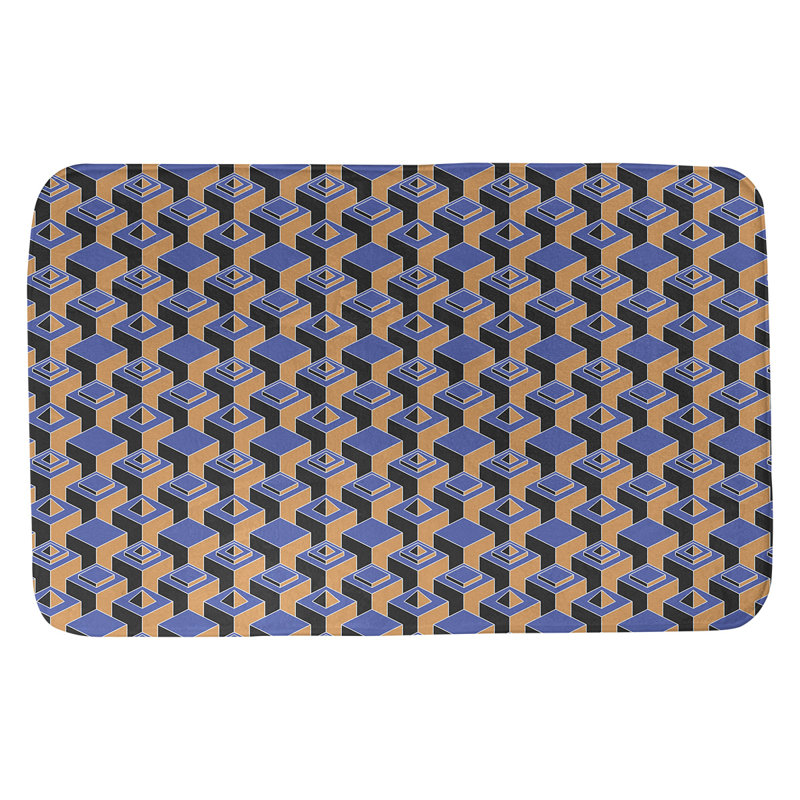 Tapis de bain géométrique antidérapant à motif de gratte-ciels, l 21 po x L 34 po, Bleu/orange