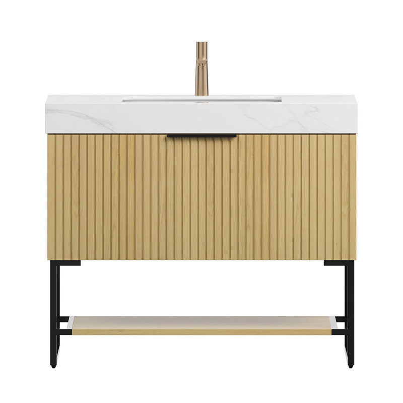 Meuble-lavabo 36 po avec lavabo en céramique, Naturel