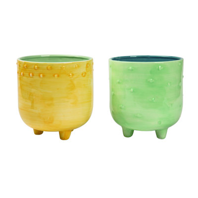  Grand pot de fleurs à motif de pieds en céramique avec drain