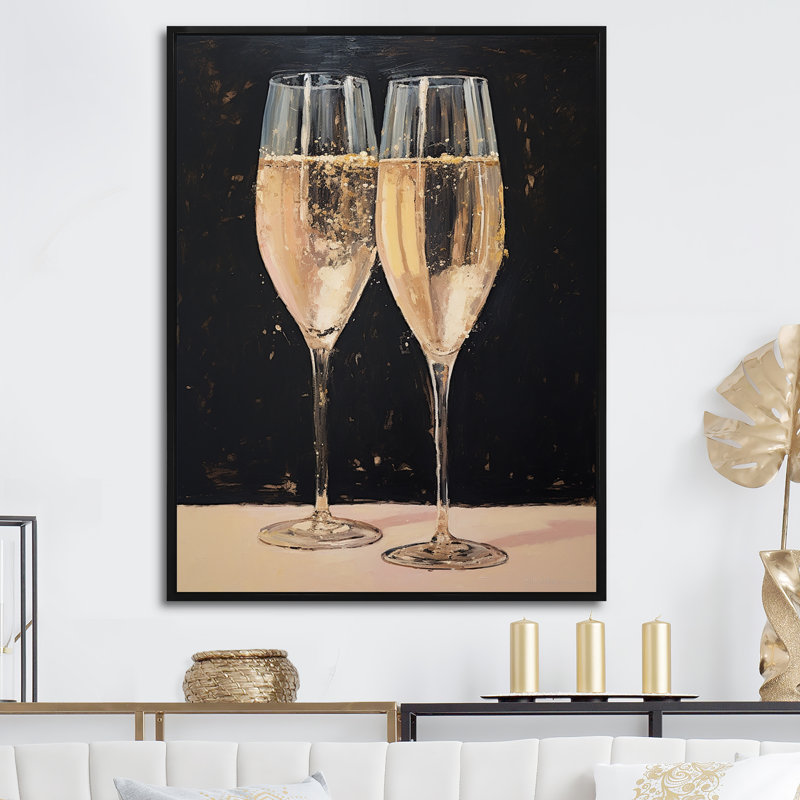 Champagne Chords Symetry I - Wine & Champagne, reproduction sur toile, H 44 po x l 34 po x P 1,5 po, Cadre flottant noir