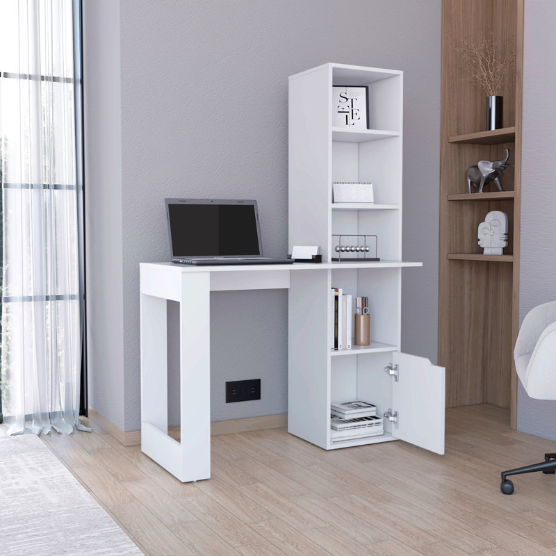 Bureau d'écriture avec bibliothèque et armoire Ripley, Blanc