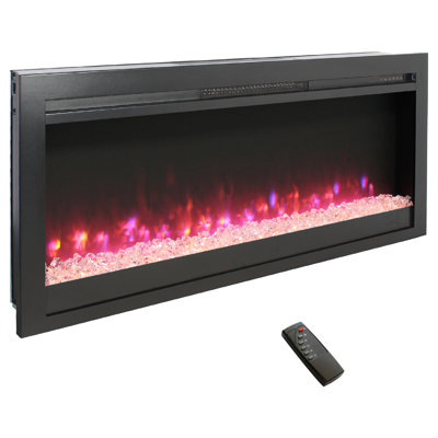 44" In Wall Electric Fireplace With Remote, Multi-color Flame & , 1400w Heat Output, 5000 /hr, 11 Temp Settings, 8 Colors For Choice, /ul 44 Inch, Recessed In Wall, Multi Color Heat, /h, A Warm