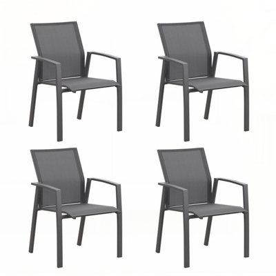 Set of 4 Fully Assembled Stackable Aluminum Patio Dining Chairs with Breathable Teslin Mesh for Outdoor Comfort and Durability