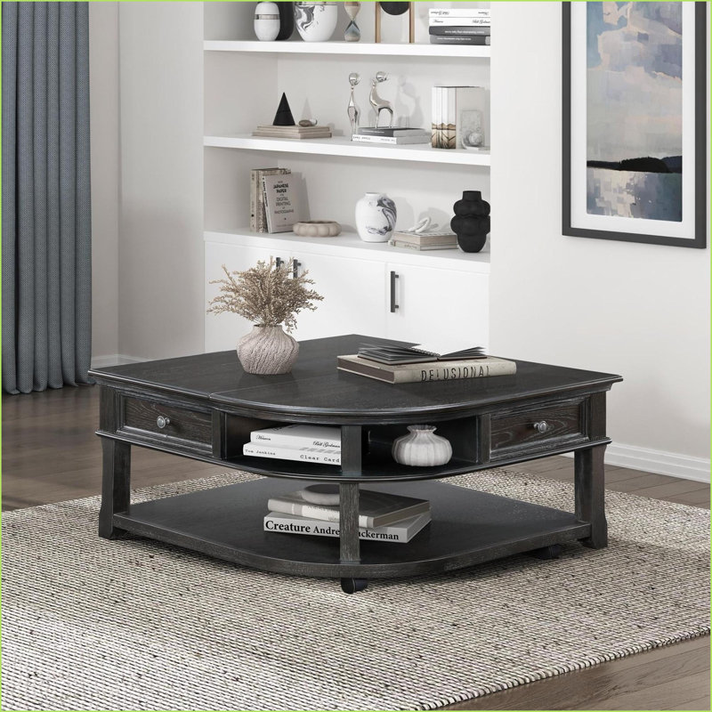 Table basse à plateau relevable gris anthracite pour le salon - Tiroir de rangement, tablettes et amp; Roulettes