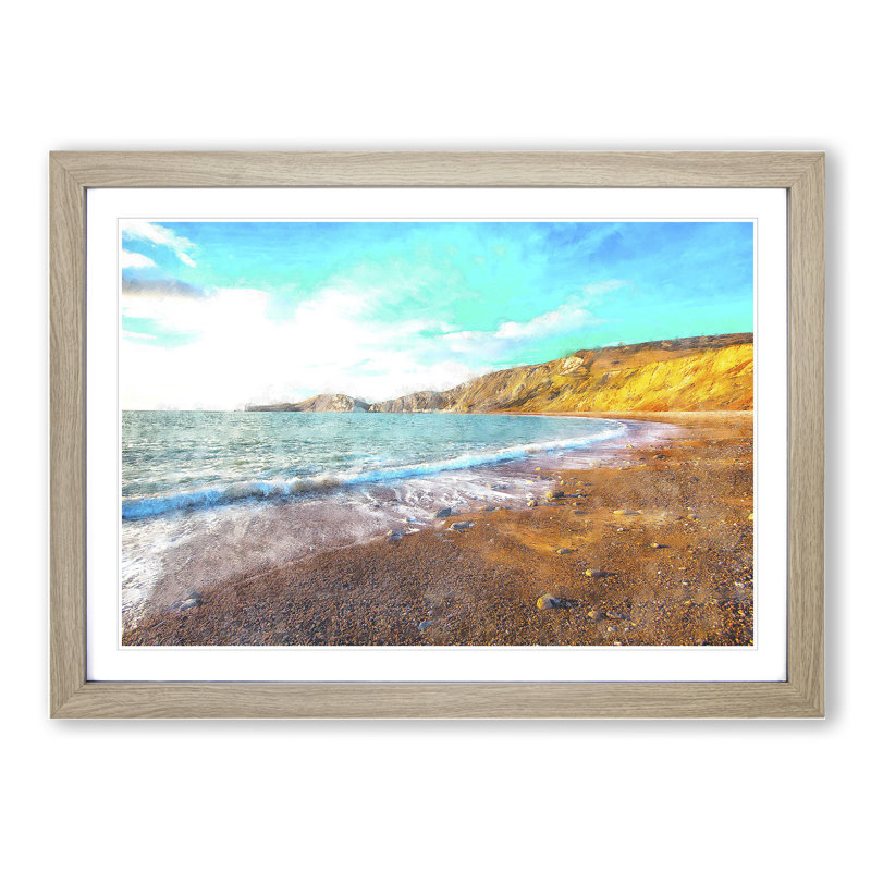 Worbarrow Bay in Dorset - Picture Frame Graphic Art, 36cm H x 48cm W x 2cm D, Oak Framed