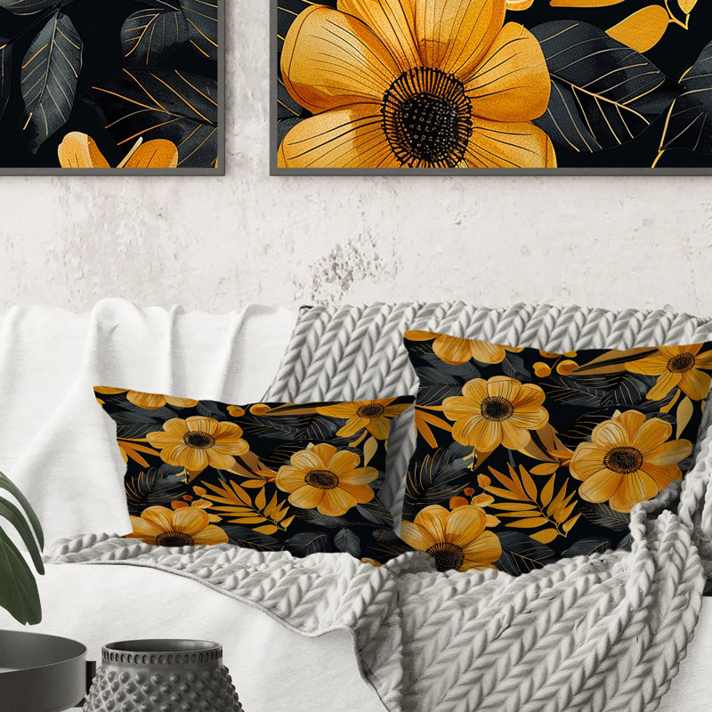 Coussin décoratif fleurs tropicales orange et vert II, H 16 po x l 16 po