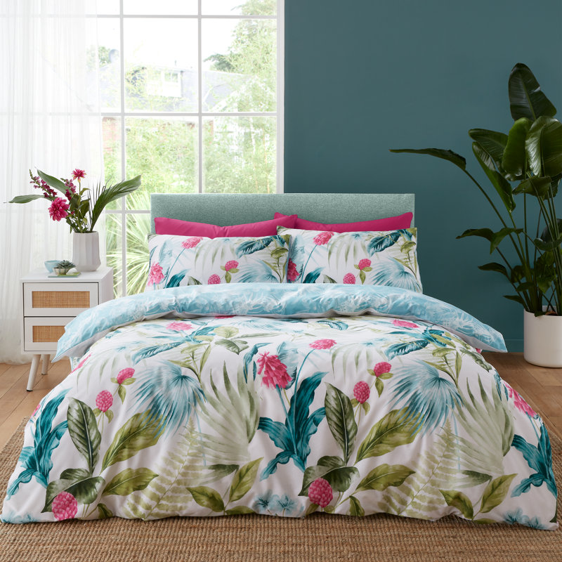 Aruba Tropical Floral Reversible Duvet Cover Set, Kingsize - 2 Standard Pillowcases
