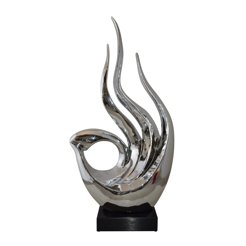 Statue unique en résine à finition argentée abstraite Vornell, taille: 19 po x 11 po x H 36 po