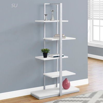 Contemporary 5-Tier Asymmetrical Zig-Zag Bookshelf, For Modern Decor And Space Efficiency In Small Homes Or Offices.