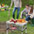 Small Folding Table, 3 Adjustable Height Foldable Table, Outdoor Folding Table with Net Mesh, White Metal Folding Table for Patio BBQ