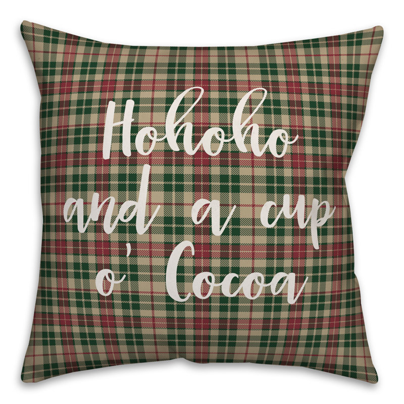 Coussin Hohoho and a Cup O Cocoa in Tartan, Coussin décoratif