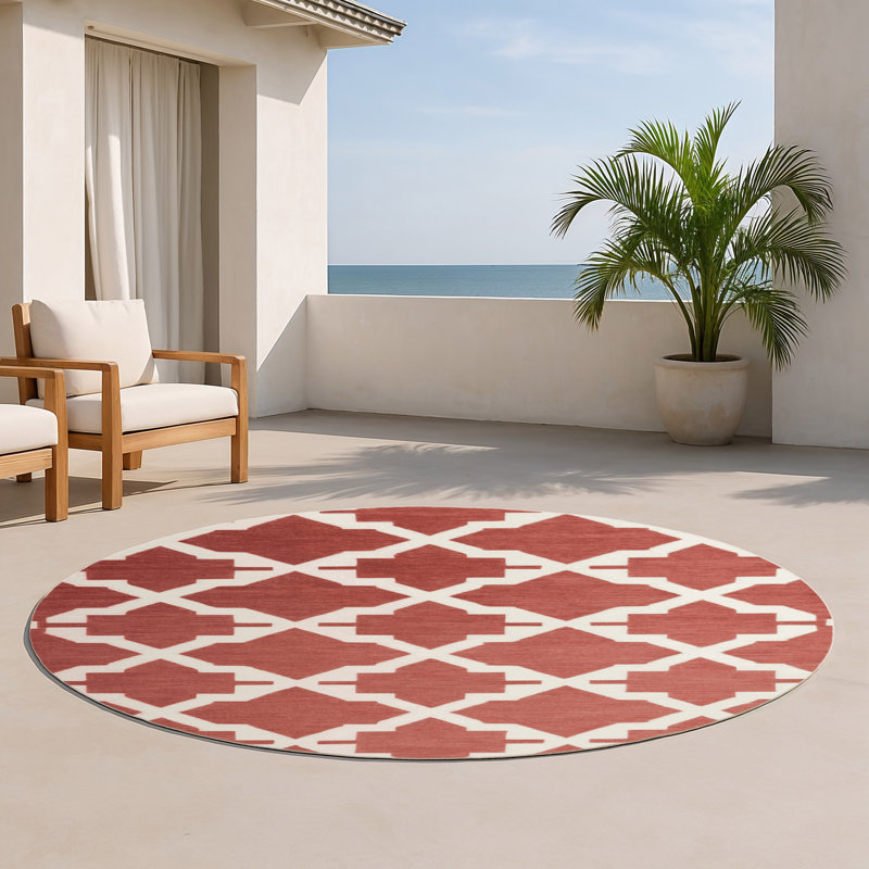 Tapis rouge intérieur et extérieur Trellis, Rond 5 pi