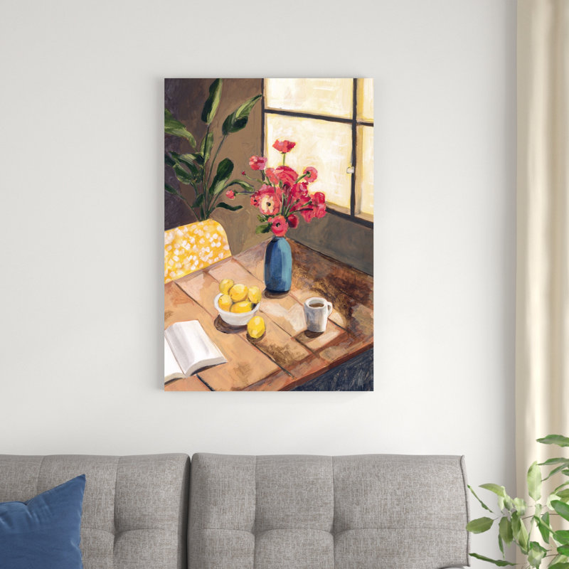 «Table dessus II» par Victoria Borges - peinture sur toile tendue, H 36 po x l 24 po x P 1,25 po