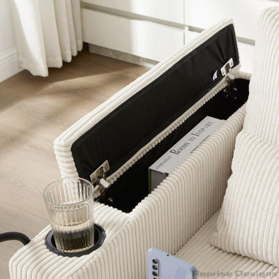 Méridienne convertible 37,4 po avec ports USB, deux porte-gobelets pour le salon