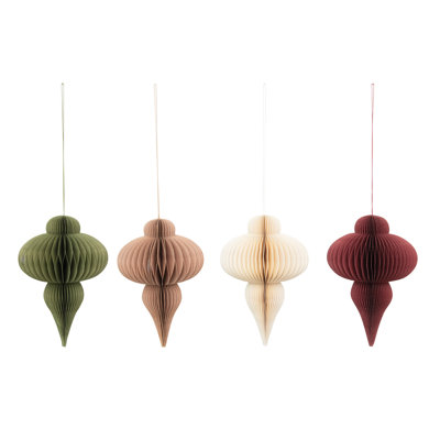 Set of 4 Multicolor Paper Honeycomb Finial Ornaments