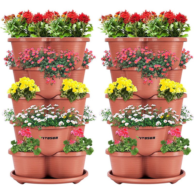 Jardinière empilable à 5 niveaux, 30, Brun