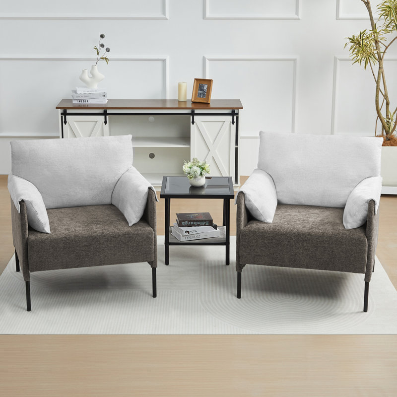 32" W Contemporary Color-Blocked Accent Chair (Set Of 2), Brown